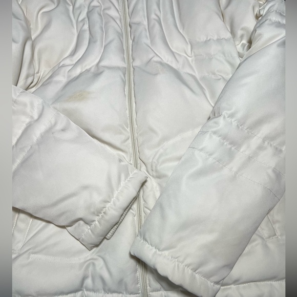 Cream white puffer coat with faux fur lined hood. Size Med. Super cute & cozy. - Picture 12 of 14